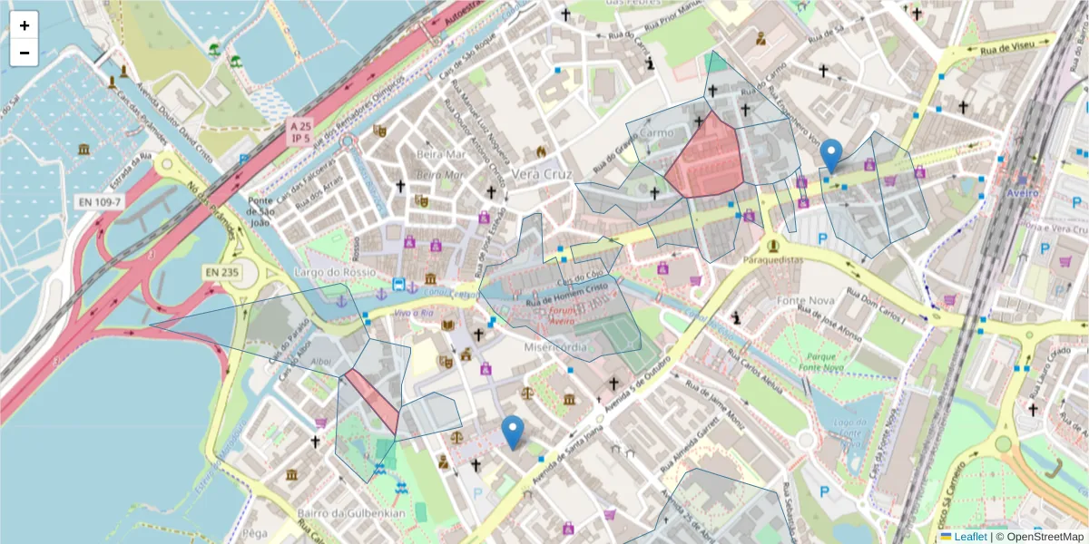 Mapa detalhado do código postal 3800-148 com limites, códigos postais vizinhos e agências dos correios