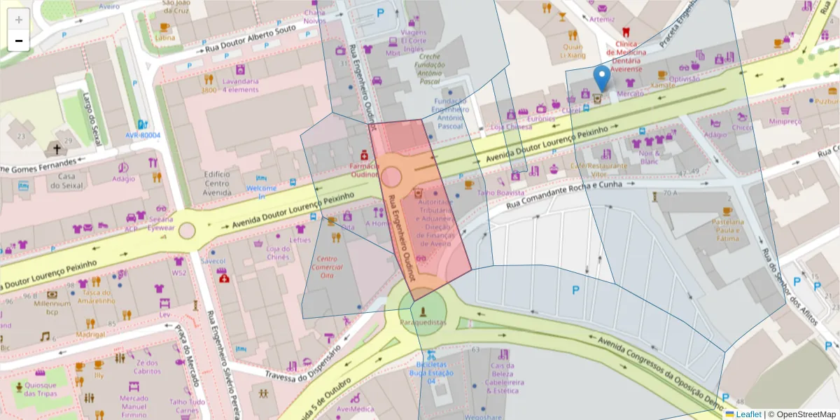 Mapa detalhado do código postal 3800-161 com limites, códigos postais vizinhos e agências dos correios