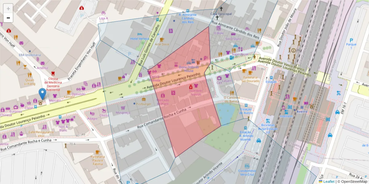 Mapa detalhado do código postal 3800-162 com limites, códigos postais vizinhos e agências dos correios