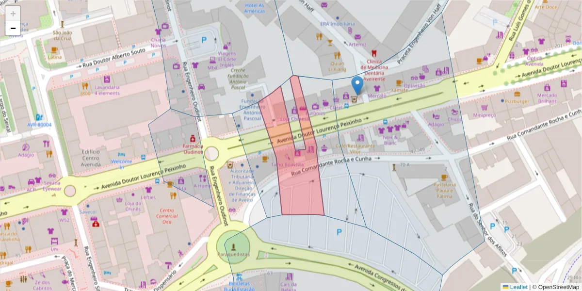 Mapa detalhado do código postal 3800-167 com limites, códigos postais vizinhos e agências dos correios