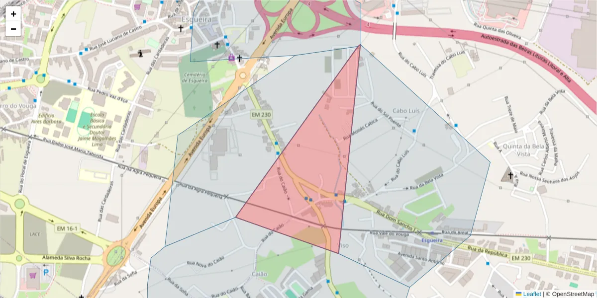 Mapa detalhado do código postal 3800-191 com limites, códigos postais vizinhos e agências dos correios