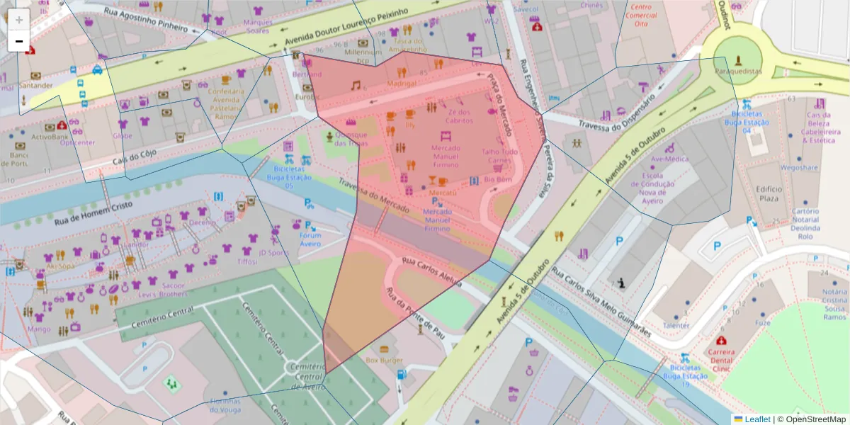 Mapa detalhado do código postal 3800-223 com limites, códigos postais vizinhos e agências dos correios
