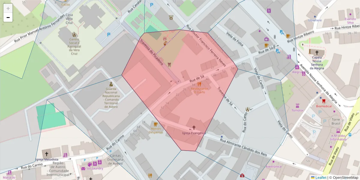 Mapa detalhado do código postal 3800-248 com limites, códigos postais vizinhos e agências dos correios