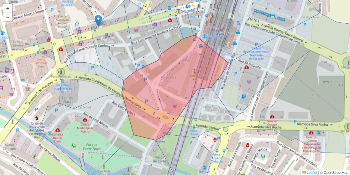 Mapa detalhado do código postal 3800-260 com limites, códigos postais vizinhos e agências dos correios