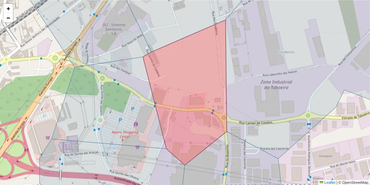Mapa detalhado do código postal 3800-264 com limites, códigos postais vizinhos e agências dos correios
