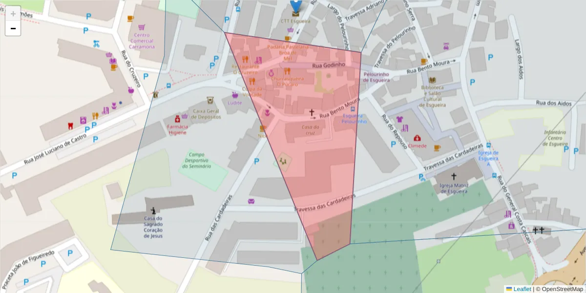 Mapa detalhado do código postal 3800-276 com limites, códigos postais vizinhos e agências dos correios