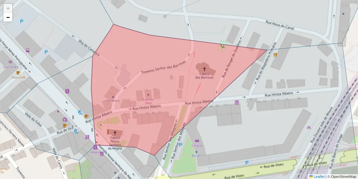 Mapa detalhado do código postal 3800-359 com limites, códigos postais vizinhos e agências dos correios