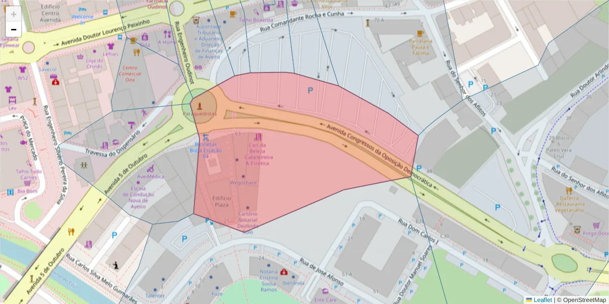 Mapa detalhado do código postal 3800-365 com limites, códigos postais vizinhos e agências dos correios