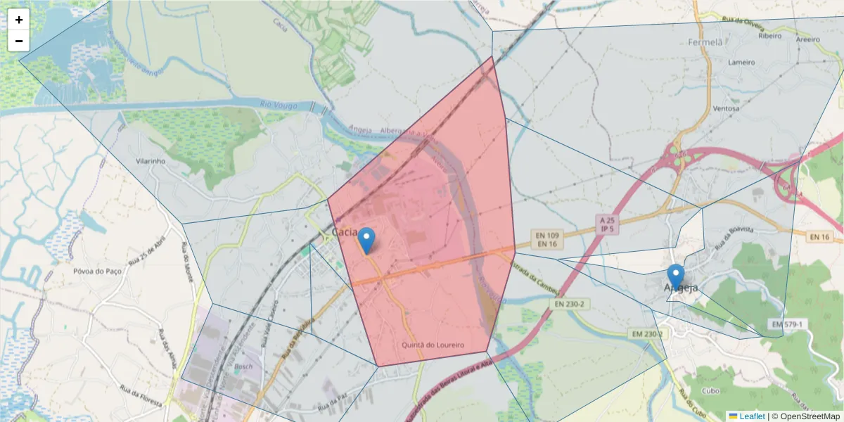 Mapa detalhado do código postal 3800-538 com limites, códigos postais vizinhos e agências dos correios