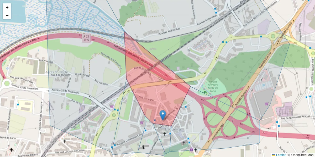 Mapa detalhado do código postal 3800-998 com limites, códigos postais vizinhos e agências dos correios