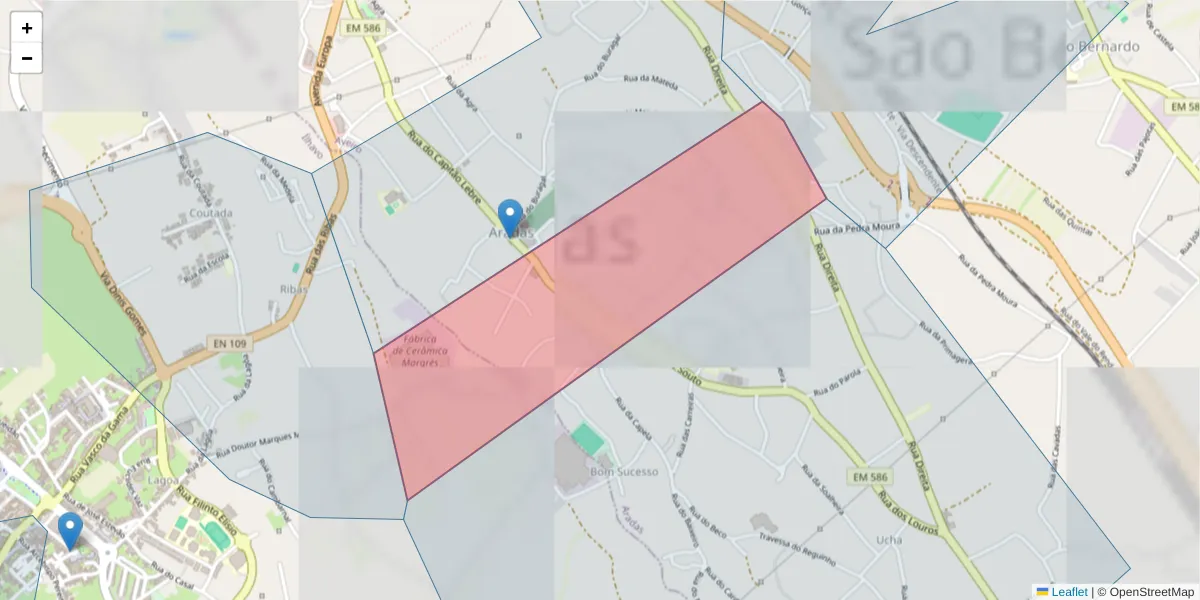 Mapa detalhado do código postal 3810-026 com limites, códigos postais vizinhos e agências dos correios