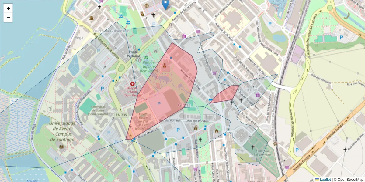 Mapa detalhado do código postal 3810-049 com limites, códigos postais vizinhos e agências dos correios