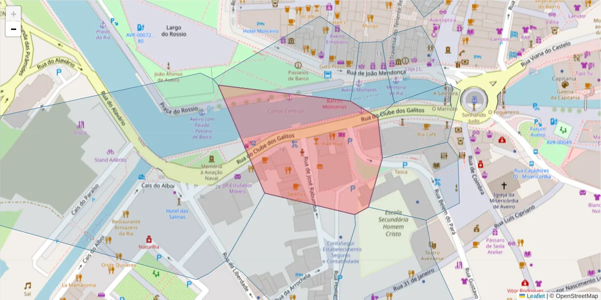 Mapa detalhado do código postal 3810-085 com limites, códigos postais vizinhos e agências dos correios