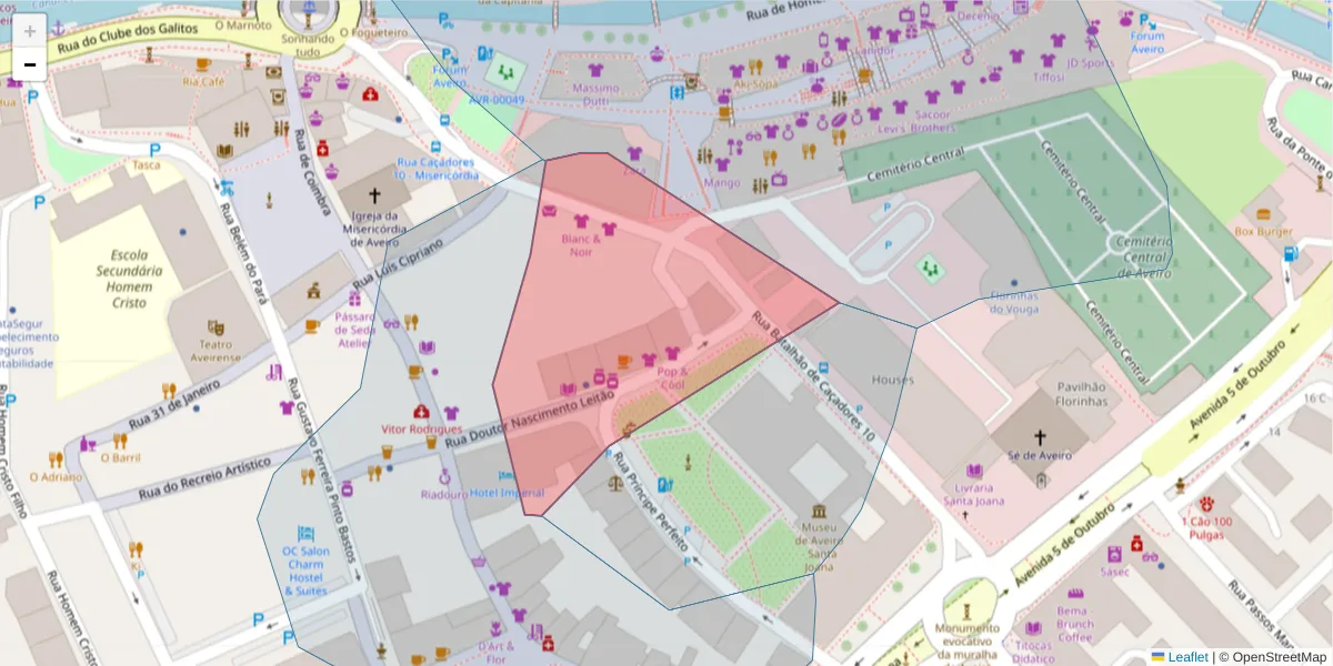 Mapa detalhado do código postal 3810-108 com limites, códigos postais vizinhos e agências dos correios