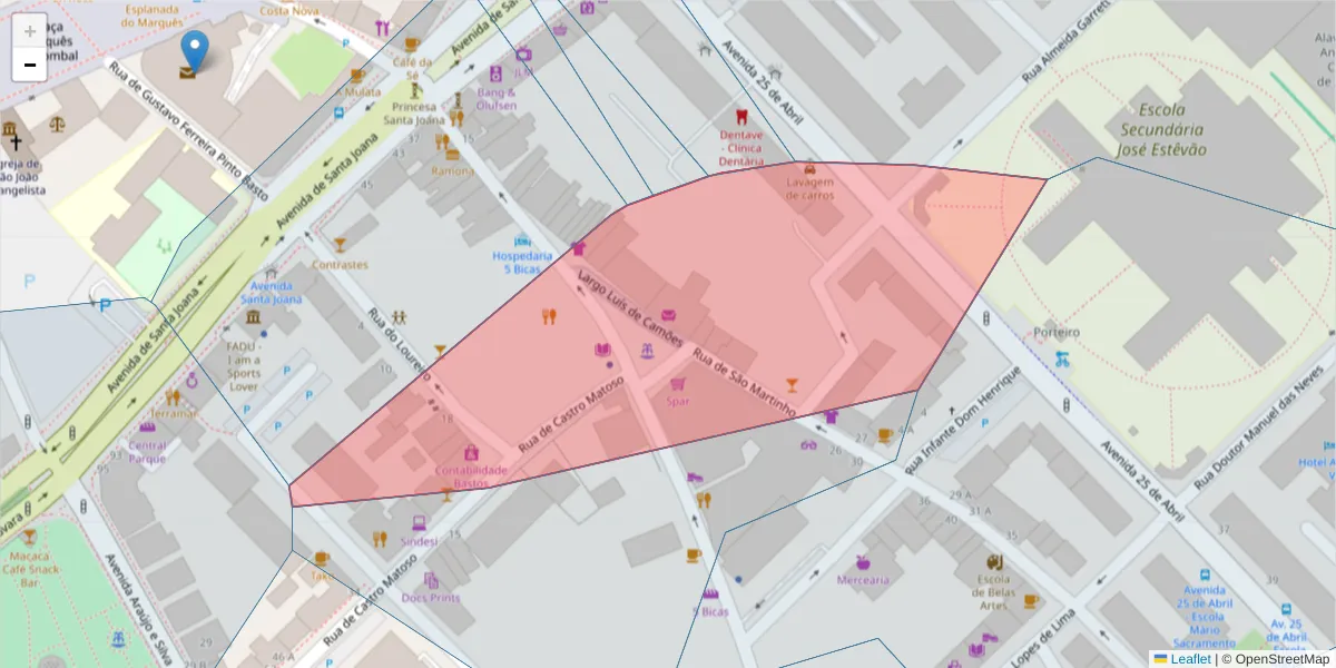 Mapa detalhado do código postal 3810-129 com limites, códigos postais vizinhos e agências dos correios