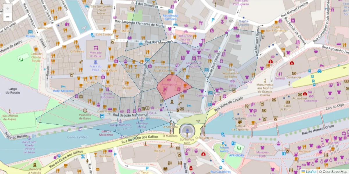 Mapa detalhado do código postal 3810-158 com limites, códigos postais vizinhos e agências dos correios