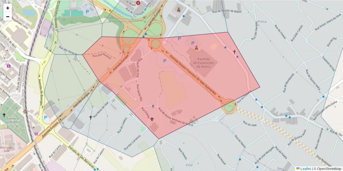 Mapa detalhado do código postal 3810-167 com limites, códigos postais vizinhos e agências dos correios