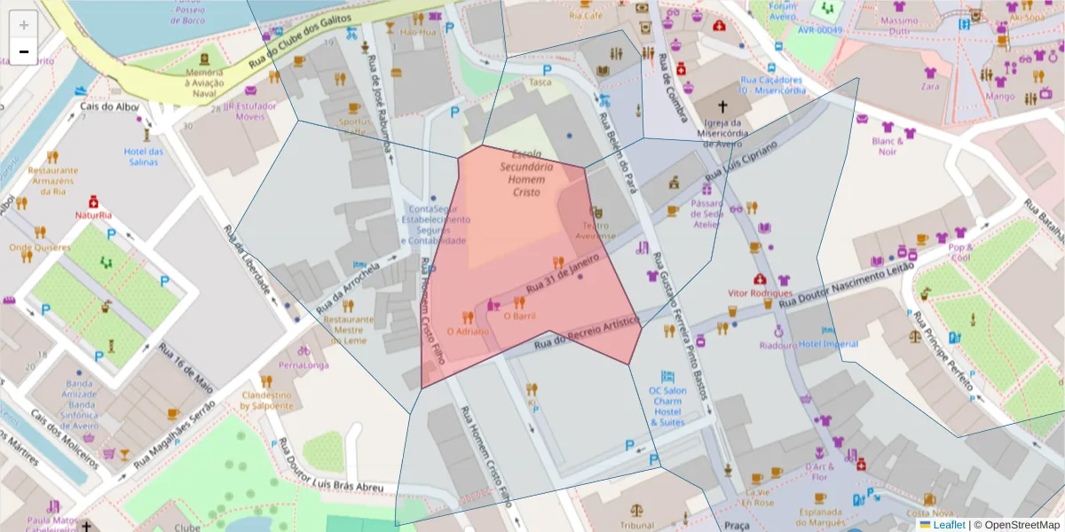 Mapa detalhado do código postal 3810-192 com limites, códigos postais vizinhos e agências dos correios
