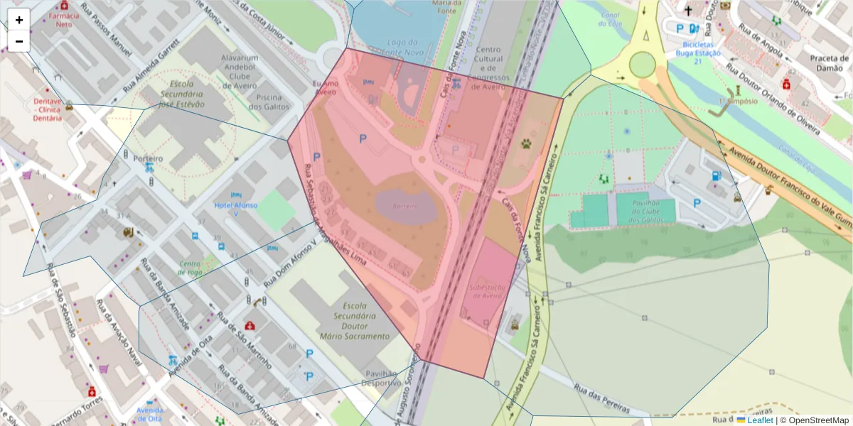 Mapa detalhado do código postal 3810-200 com limites, códigos postais vizinhos e agências dos correios