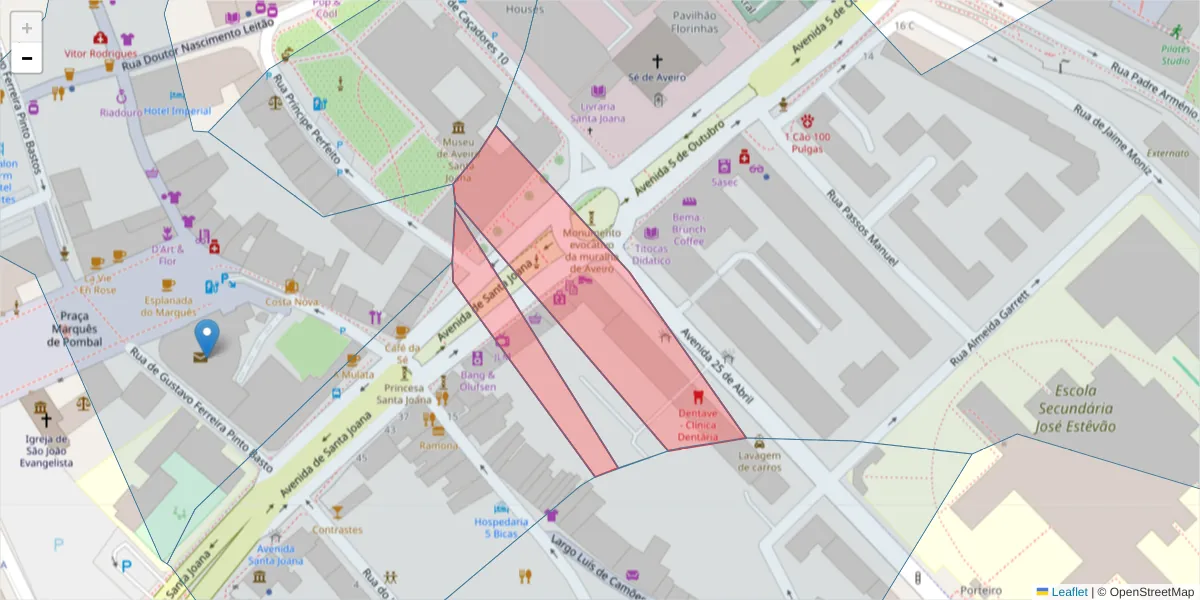 Mapa detalhado do código postal 3810-329 com limites, códigos postais vizinhos e agências dos correios