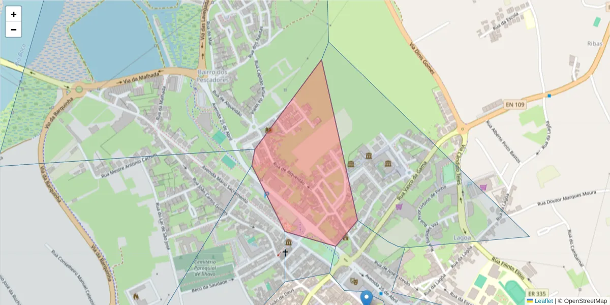 Mapa detalhado do código postal 3830-003 com limites, códigos postais vizinhos e agências dos correios