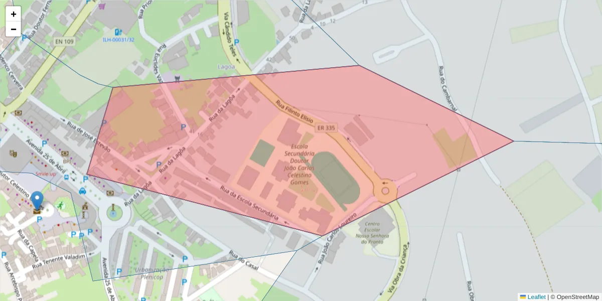 Mapa detalhado do código postal 3830-036 com limites, códigos postais vizinhos e agências dos correios