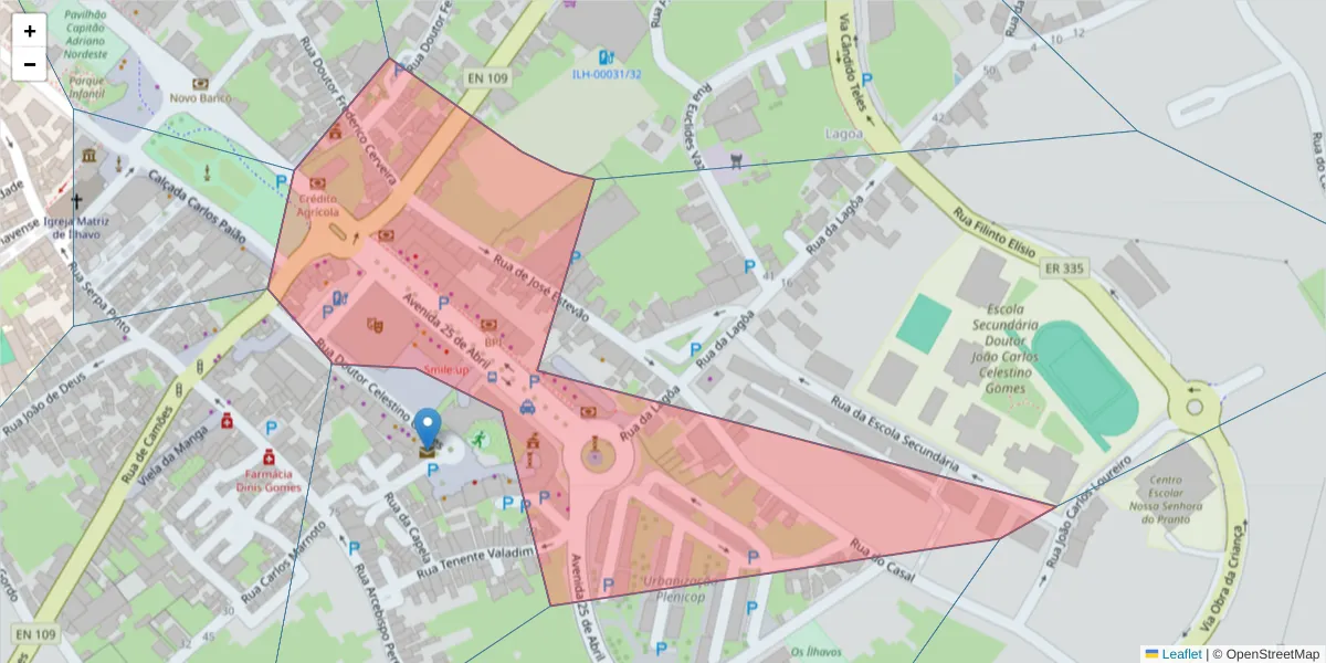 Mapa detalhado do código postal 3830-044 com limites, códigos postais vizinhos e agências dos correios