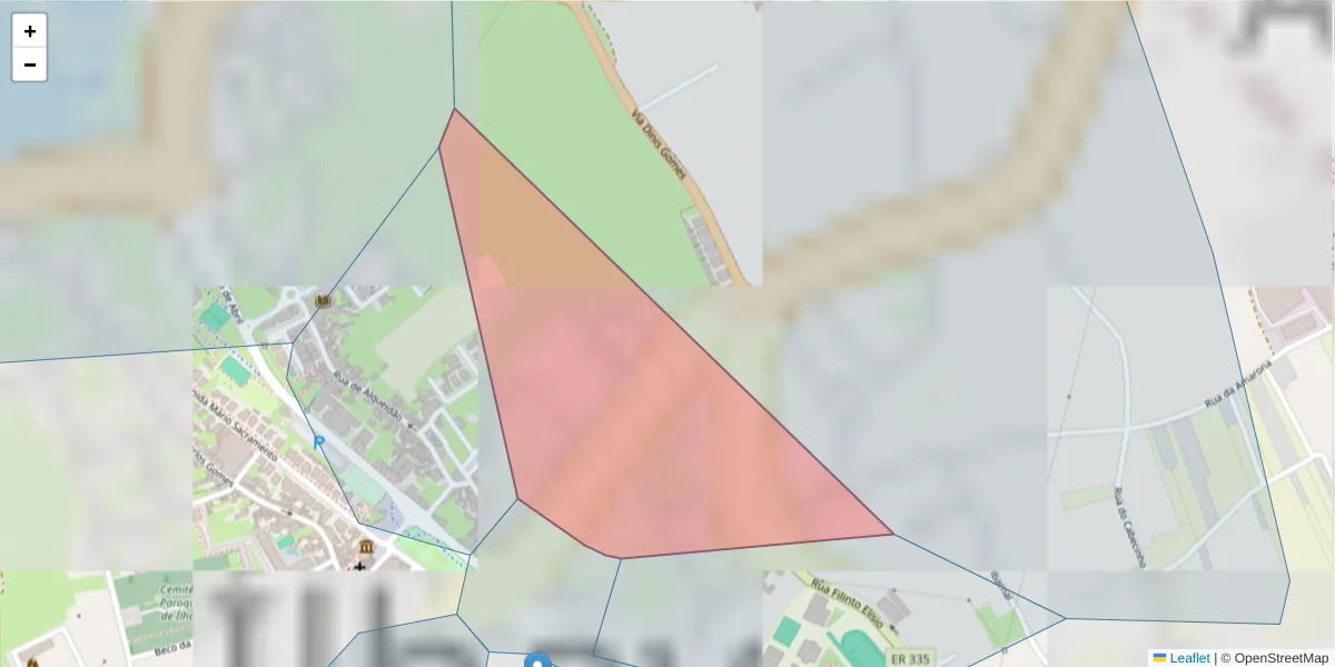 Mapa detalhado do código postal 3830-225 com limites, códigos postais vizinhos e agências dos correios