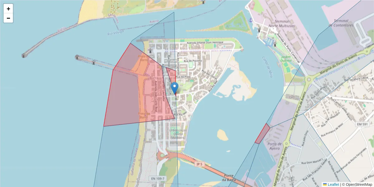Mapa detalhado do código postal 3830-751 com limites, códigos postais vizinhos e agências dos correios
