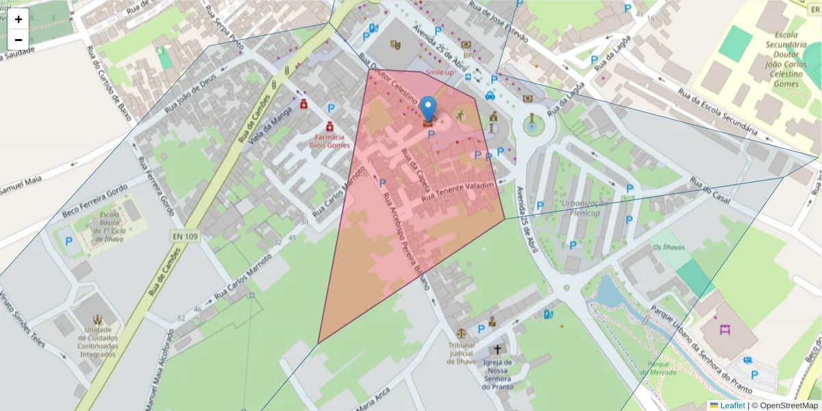 Mapa detalhado do código postal 3830-999 com limites, códigos postais vizinhos e agências dos correios