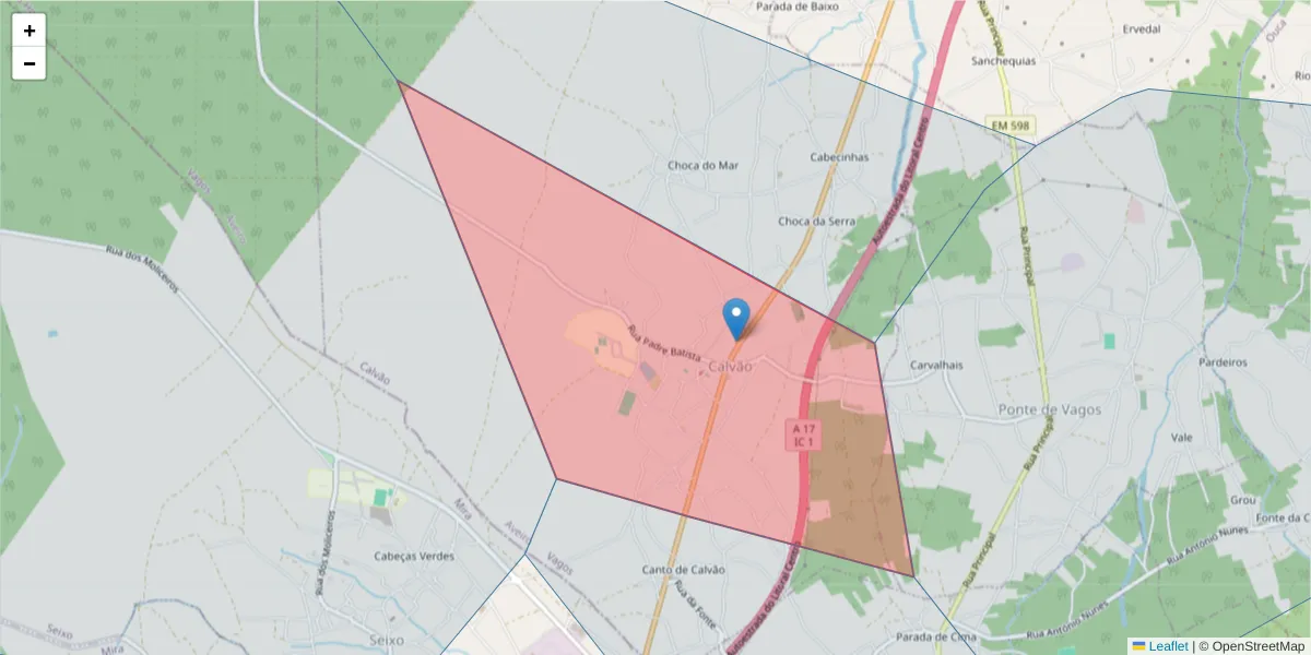 Mapa detalhado do código postal 3840-041 com limites, códigos postais vizinhos e agências dos correios