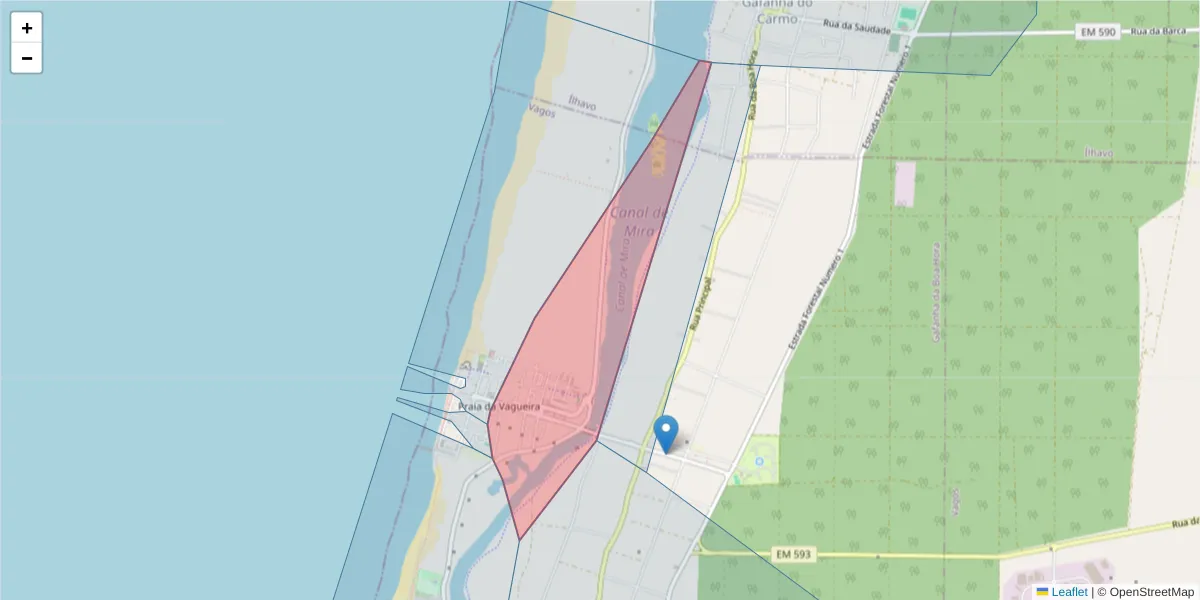 Mapa detalhado do código postal 3840-271 com limites, códigos postais vizinhos e agências dos correios