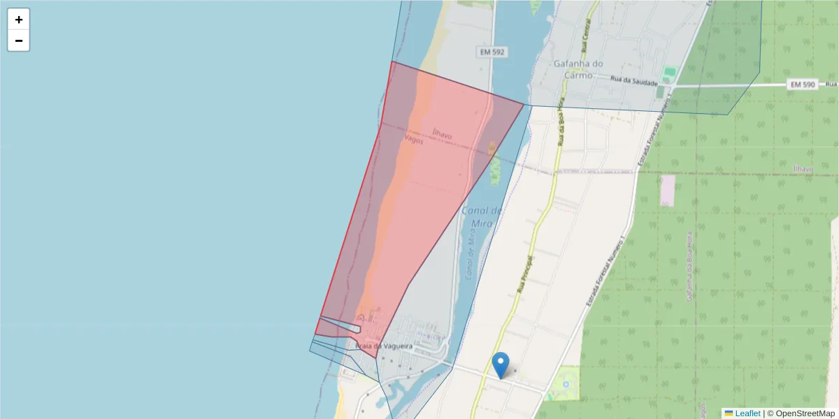 Mapa detalhado do código postal 3840-272 com limites, códigos postais vizinhos e agências dos correios