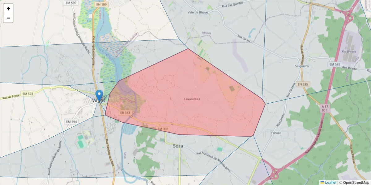 Mapa detalhado do código postal 3840-436 com limites, códigos postais vizinhos e agências dos correios