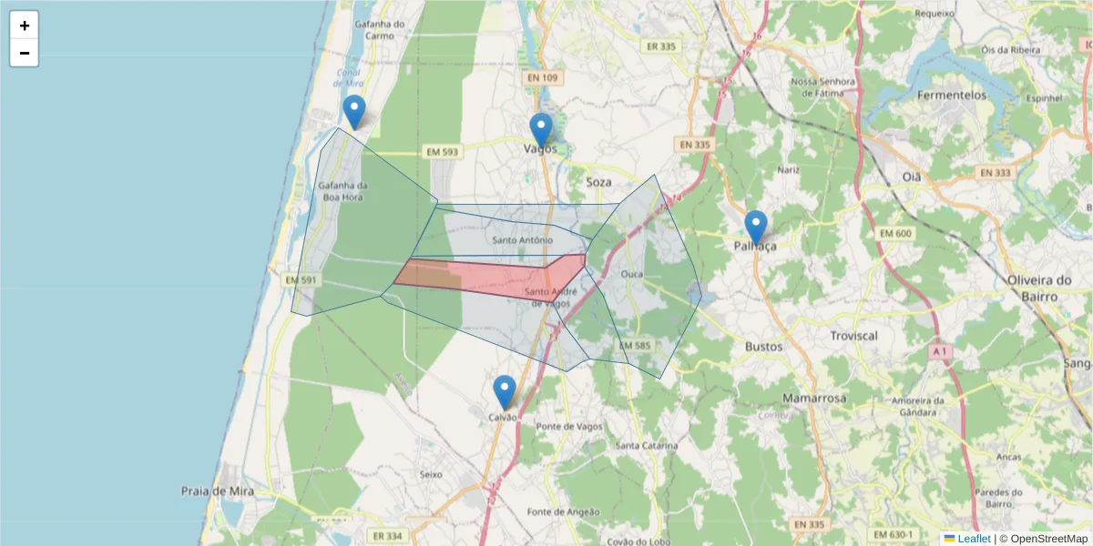 Mapa detalhado do código postal 3840-560 com limites, códigos postais vizinhos e agências dos correios
