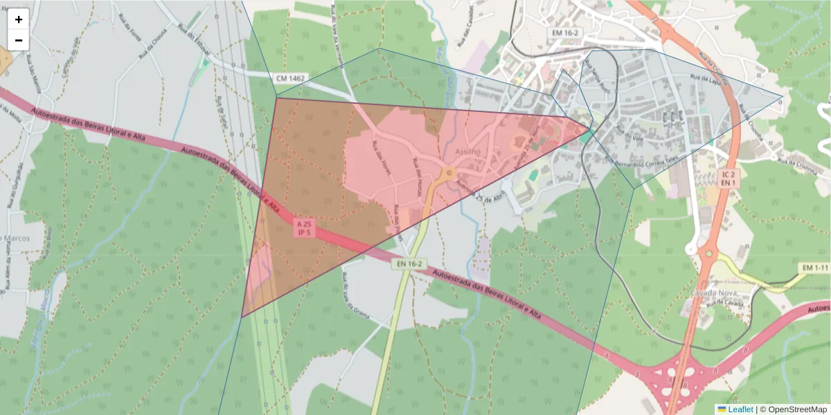 Mapa detalhado do código postal 3850-004 com limites, códigos postais vizinhos e agências dos correios