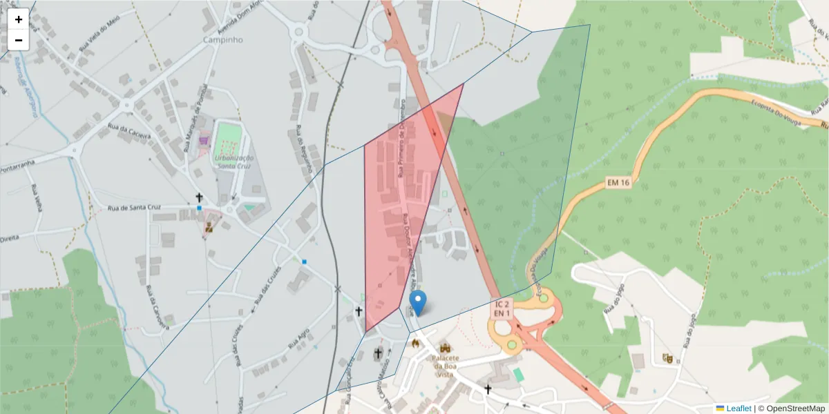 Mapa detalhado do código postal 3850-040 com limites, códigos postais vizinhos e agências dos correios