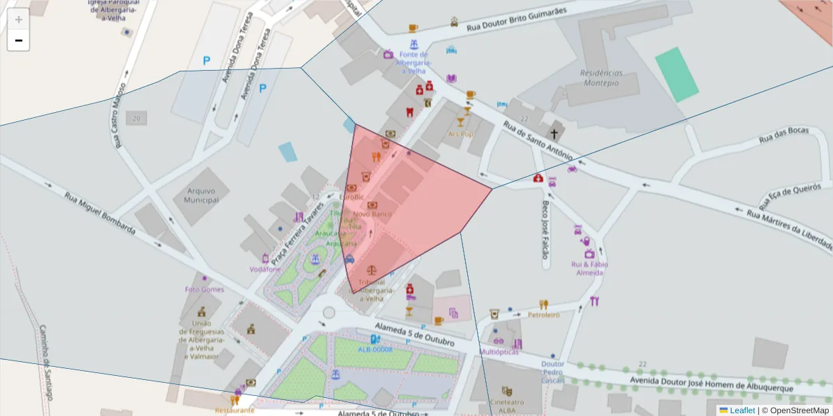 Mapa detalhado do código postal 3850-053 com limites, códigos postais vizinhos e agências dos correios