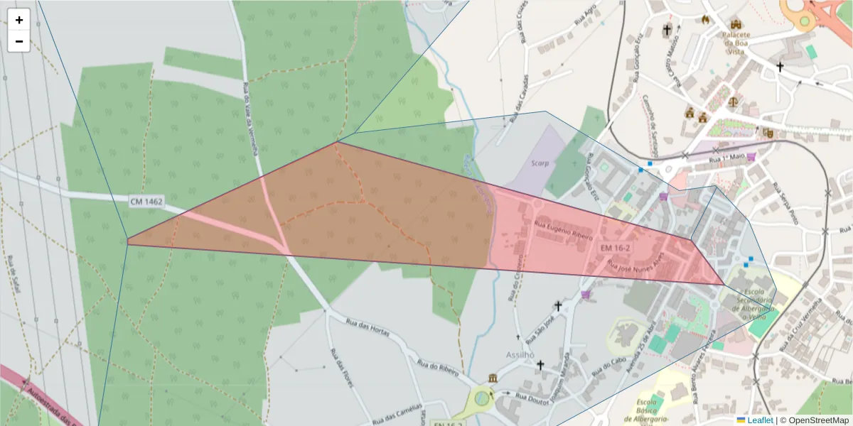 Mapa detalhado do código postal 3850-076 com limites, códigos postais vizinhos e agências dos correios