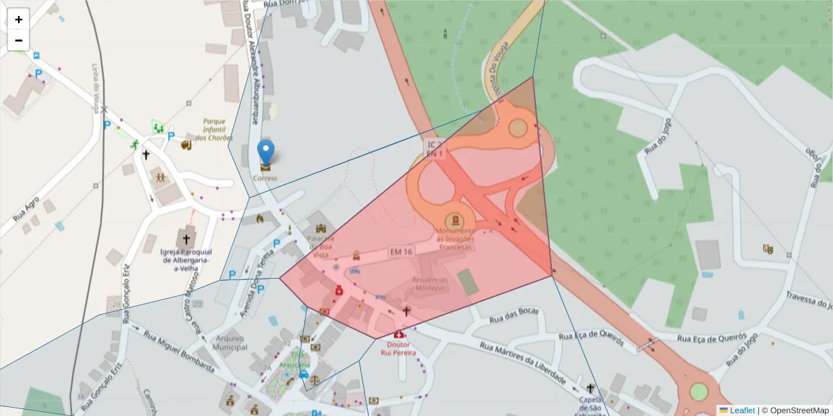 Mapa detalhado do código postal 3850-101 com limites, códigos postais vizinhos e agências dos correios