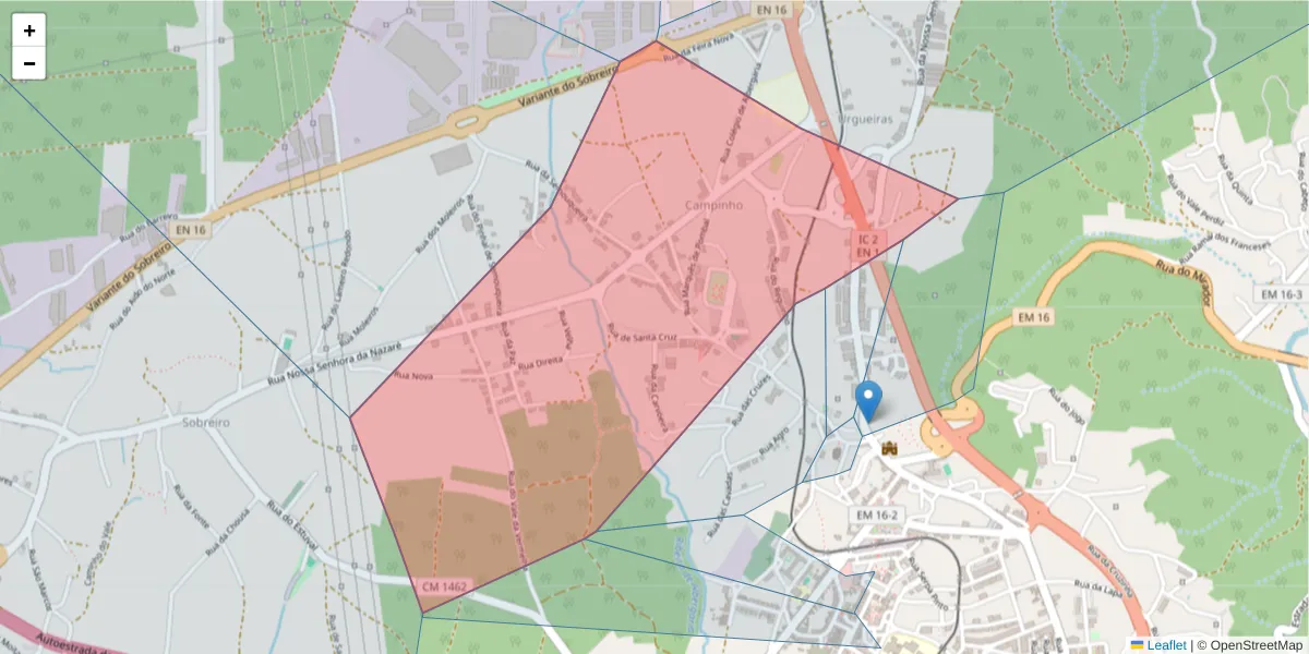 Mapa detalhado do código postal 3850-115 com limites, códigos postais vizinhos e agências dos correios