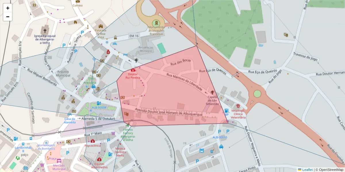 Mapa detalhado do código postal 3850-121 com limites, códigos postais vizinhos e agências dos correios