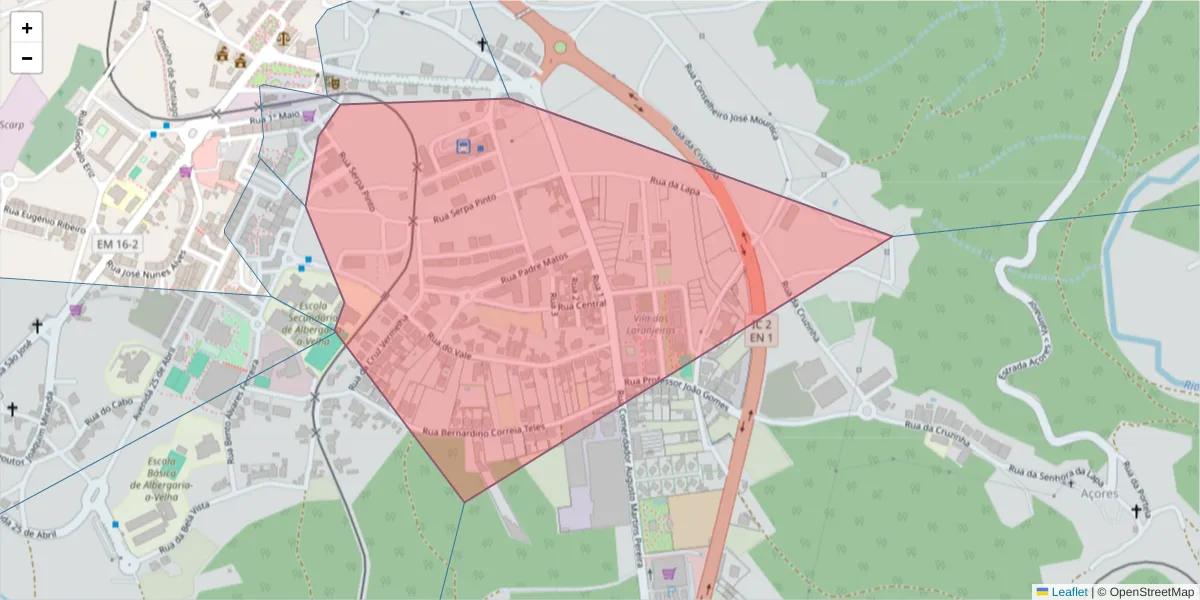 Mapa detalhado do código postal 3850-132 com limites, códigos postais vizinhos e agências dos correios