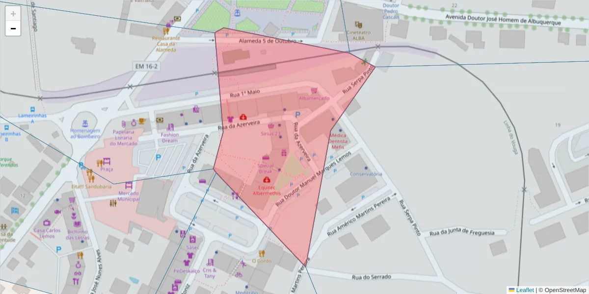 Mapa detalhado do código postal 3850-151 com limites, códigos postais vizinhos e agências dos correios