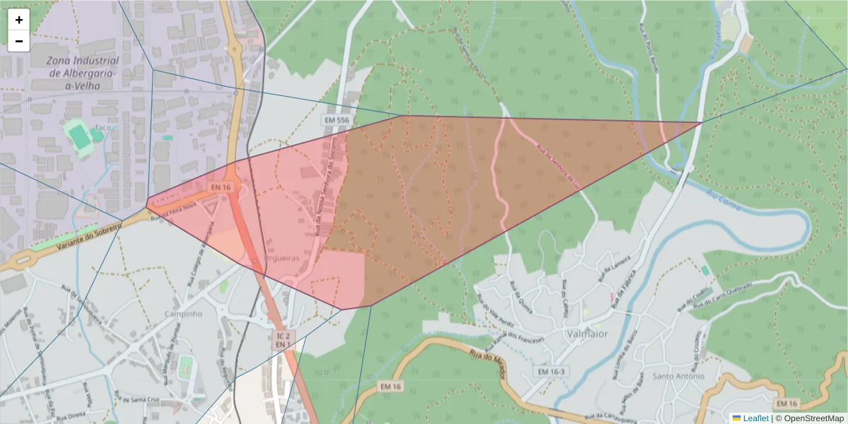 Mapa detalhado do código postal 3850-280 com limites, códigos postais vizinhos e agências dos correios