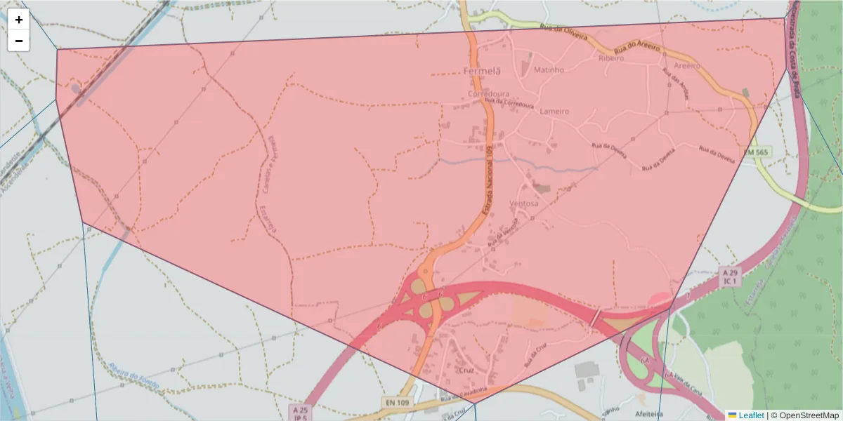 Mapa detalhado do código postal 3850-416 com limites, códigos postais vizinhos e agências dos correios