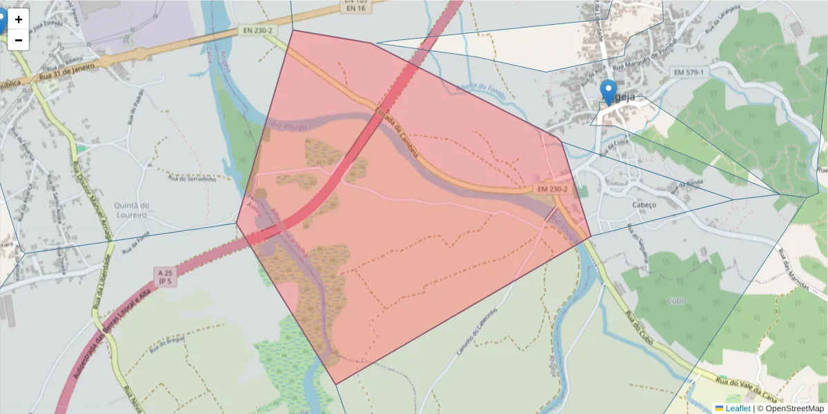 Mapa detalhado do código postal 3850-420 com limites, códigos postais vizinhos e agências dos correios