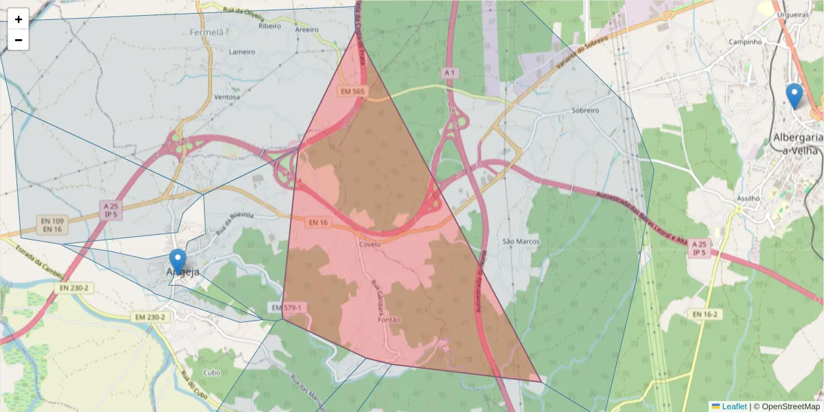 Mapa detalhado do código postal 3850-483 com limites, códigos postais vizinhos e agências dos correios