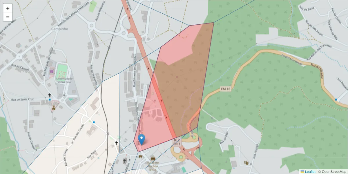 Mapa detalhado do código postal 3850-999 com limites, códigos postais vizinhos e agências dos correios