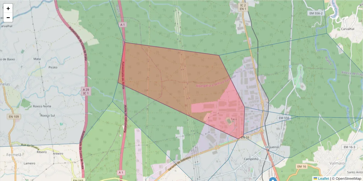 Mapa detalhado do código postal 3854-909 com limites, códigos postais vizinhos e agências dos correios